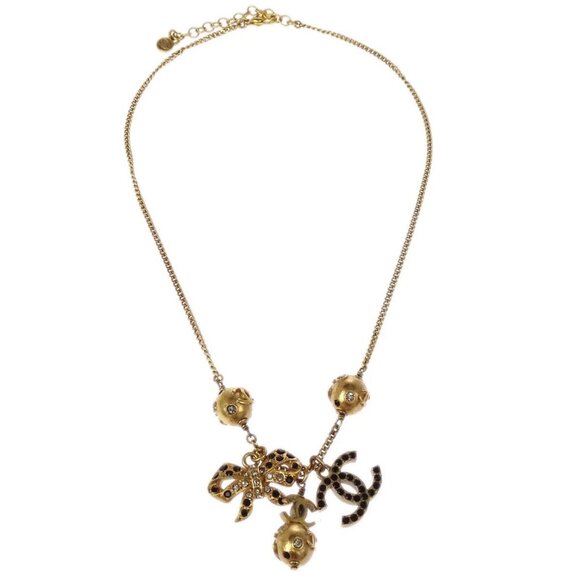 Chanel Icon Gold Chain Pendant Necklace Rhinestone - Picture 1 of 8